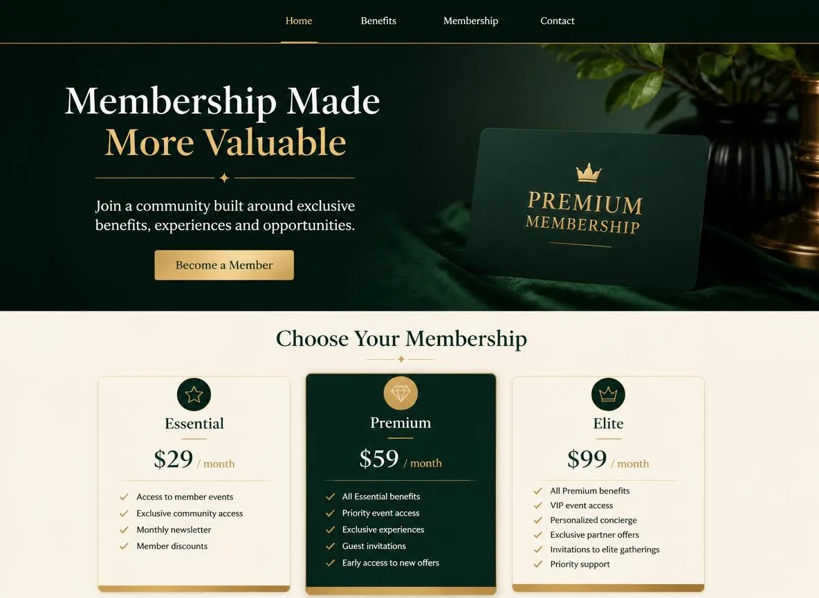 Memberships template preview